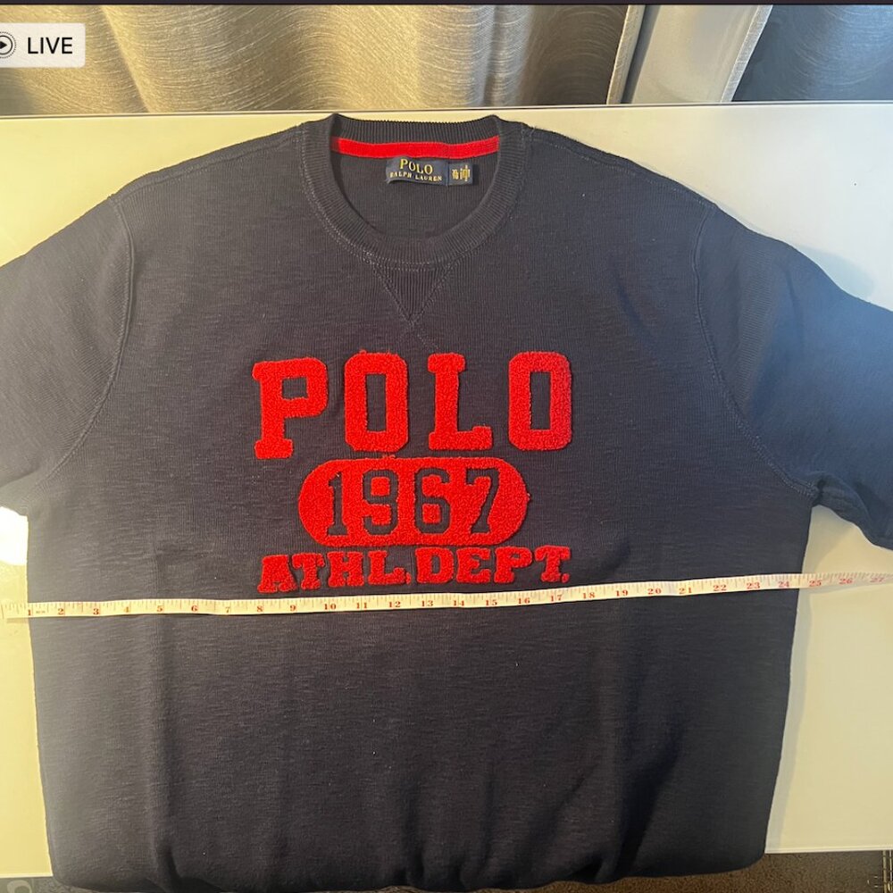 Polo Ralph Lauren Crewneck Sweatshirt – Navy Blue w/ Red Big Logo (XL / TG)